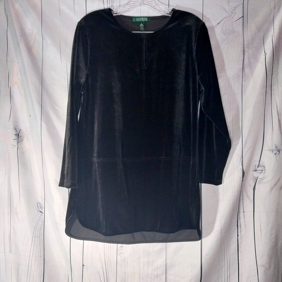 Lauren Ralph Lauren Tops - Lauren Ralph Lauren Tunic Velvet Top Black Stretch Keyhole Droptail Size L